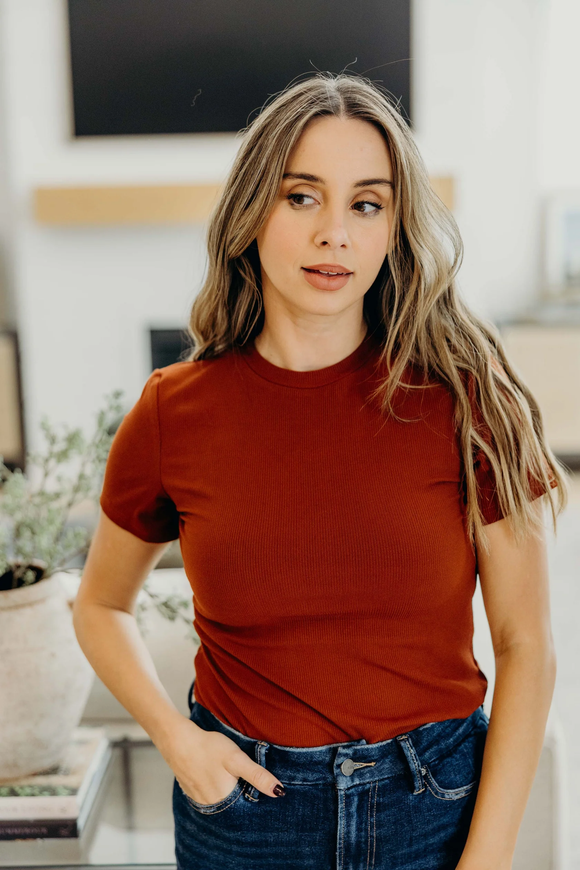 Short Sleeve Ribbed Tee-Smoked Paprika (L, 3X)