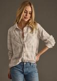 Super Soft Button Up- Lt Tan & Grey (S, L, XL)