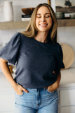 Textured Puff Sleeve Blouse-Slate Blue (XS, S, L-2X)