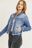 Risen- Distressed Frayed Hem Denim Jacket