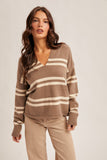 Notch Neck Striped Sweater (S-L)