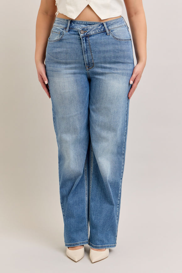 Plus Size asemetrical High Rise Dad Jean