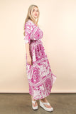 Printed V-Neck Boho Midi Dress