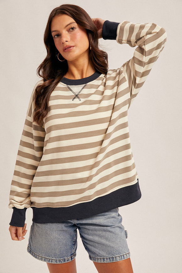 Striped Oversized Sweatshirt, Navy