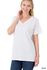 Basic V-neck White Tee (S, 1x-3x)