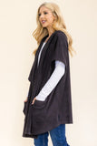 Short Sleeve Hoodie Cardigan- Black (S-L)