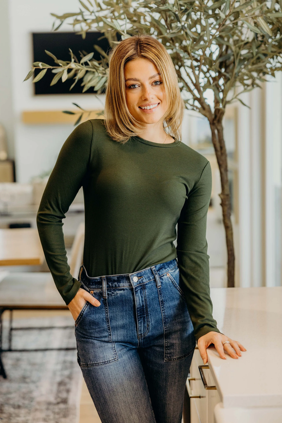 High Neck Long Sleeve Tee- Juniper