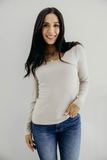 Long Sleeve Scoop Tee- Sand (S-3X)