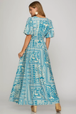 Puff Sleeve Woven Print Dress (S-2x)
