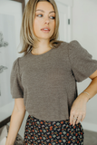 Textured Puff Sleeve Blouse-Mocha Fog (S-L)