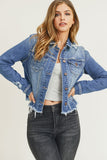 Risen- Distressed Frayed Hem Denim Jacket