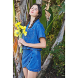 Boxy Collared Denim Crop Top