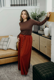 High Neck Long Sleeve Scoop Tee- Rustic Brown(XS-M, XL,2X)