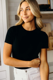 Short Sleeve Ribbed Tee-Black (S-2x)