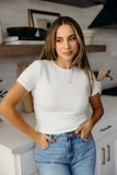 Short Sleeve Ribbed Tee-Ivory (S-2XL)