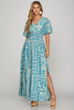 Puff Sleeve Woven Print Dress (S-2x)