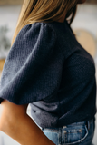 Textured Puff Sleeve Blouse-Slate Blue (XS, S, L-2X)
