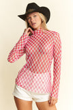 Checkered Mesh Top- Fuchsia