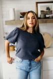 Textured Puff Sleeve Blouse-Slate Blue (XS, S, L-2X)