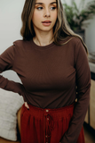 High Neck Long Sleeve Scoop Tee- Rustic Brown(XS-M, XL,2X)