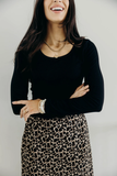 Long Sleeve Scoop Tee- Black (XS-3x)