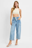 Risen-High Rise Crop Wide Barrel Cargo Denim