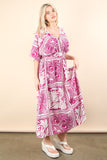 Printed V-Neck Boho Midi Dress