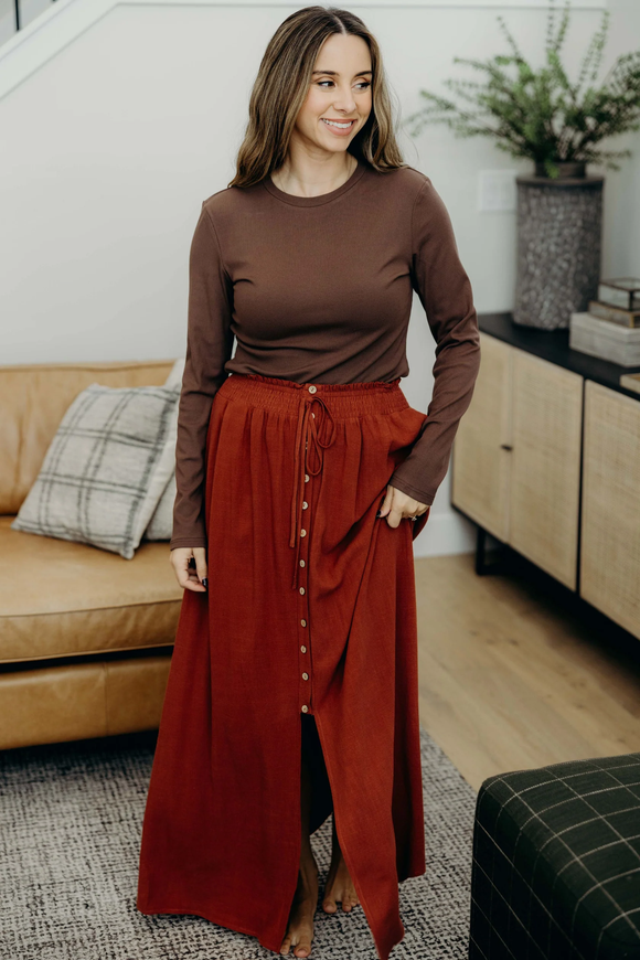 Button Front Slit Maxi Skirt-Autumn Glaze (XS-3X)