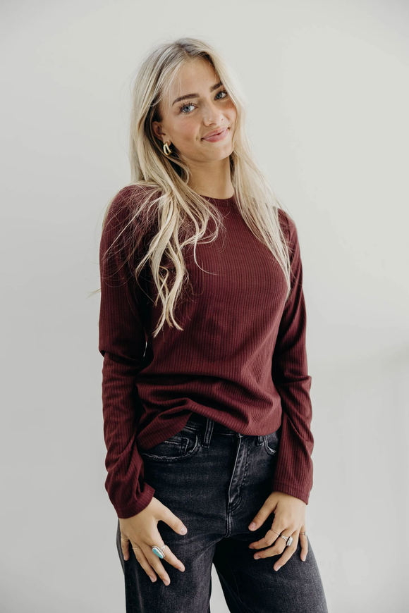 Pointelle Long Sleeve- Wine