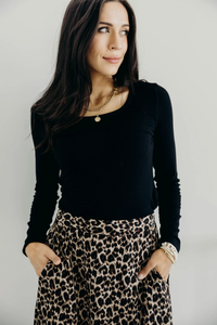 Long Sleeve Scoop Tee- Black (XS-3x)