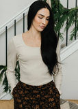 Long Sleeve Scoop Tee- Macadamia