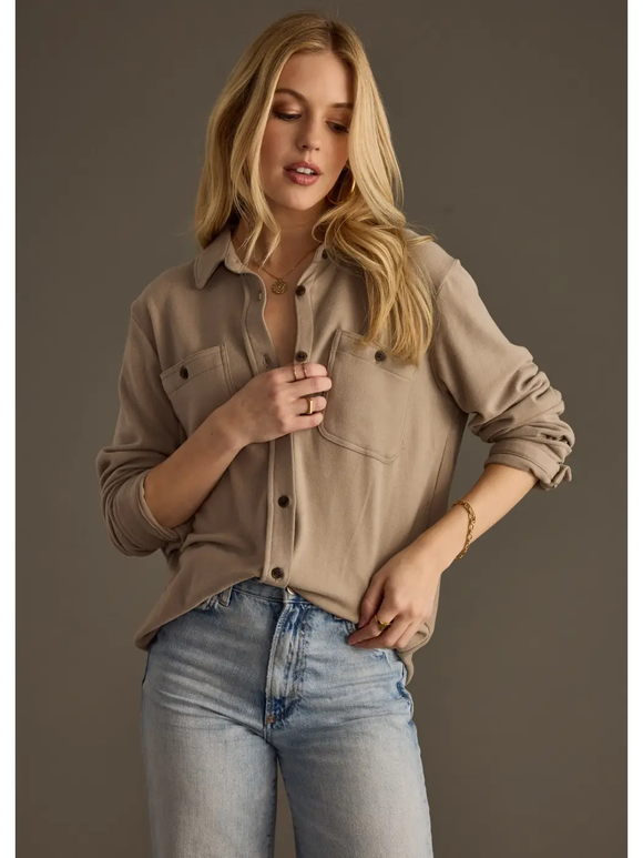 Super Soft Button Up- Taupe (S-XL)