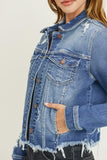 Risen- Distressed Frayed Hem Denim Jacket