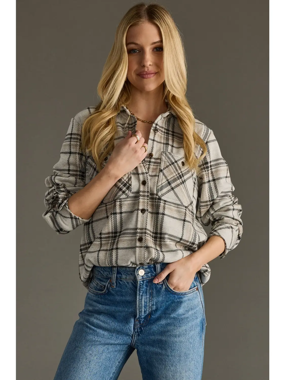 Super Soft Plaid Button Up- Taupe, Black & Tan (S-XL)