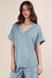 Casual Comfy Ribbed Top- Blue