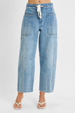 Risen-High Rise Crop Wide Barrel Cargo Denim