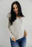 Long Sleeve Scoop Tee- Sand (S-3X)