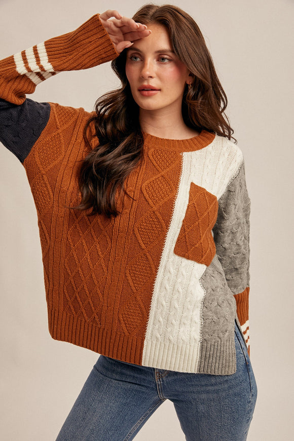 Color Block Pocketed Sweater (M)