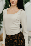 Long Sleeve Scoop Tee- Macadamia