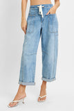 Risen-High Rise Crop Wide Barrel Cargo Denim