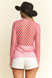 Checkered Mesh Top- Fuchsia