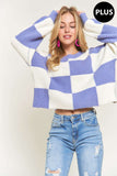 Checkered Sweater Top- Periwinkle