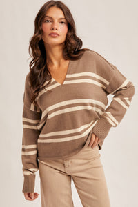 Notch Neck Striped Sweater (S-L)