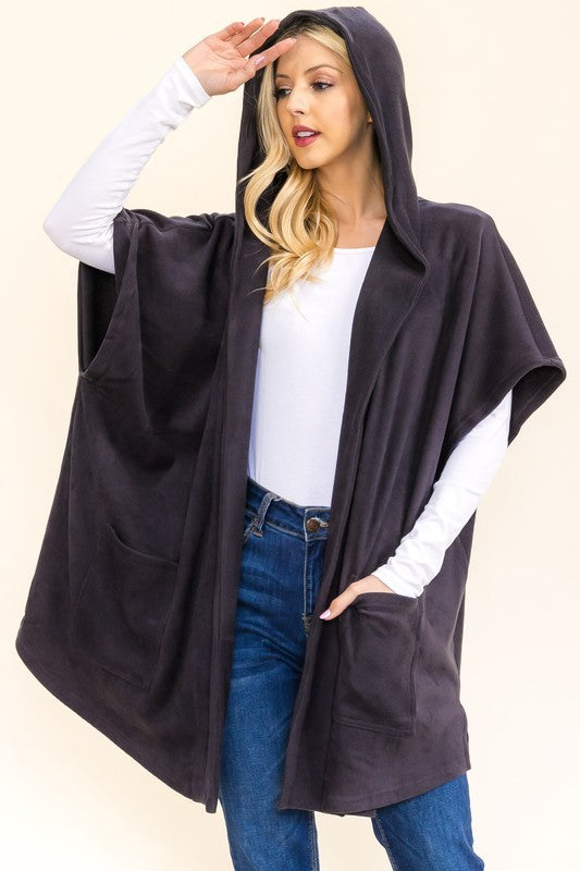 Short Sleeve Hoodie Cardigan- Black
