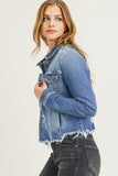Risen- Distressed Frayed Hem Denim Jacket