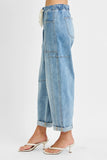 Risen-High Rise Crop Wide Barrel Cargo Denim