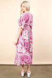 Printed V-Neck Boho Midi Dress