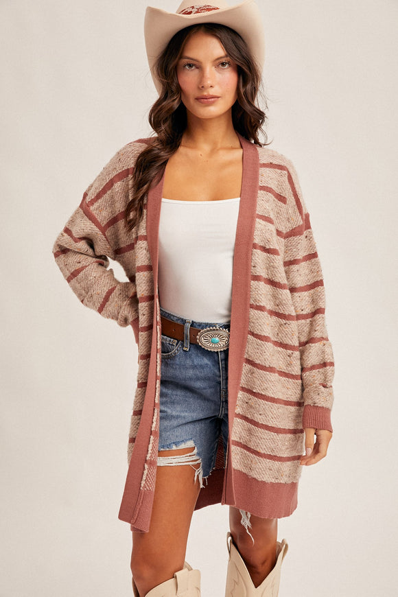 Textured Stripe Long Line Cardigan