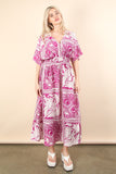 Printed V-Neck Boho Midi Dress