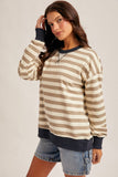 Striped Oversized Sweatshirt, Navy